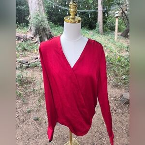 DKNY Deep Red V-Neck Blouse